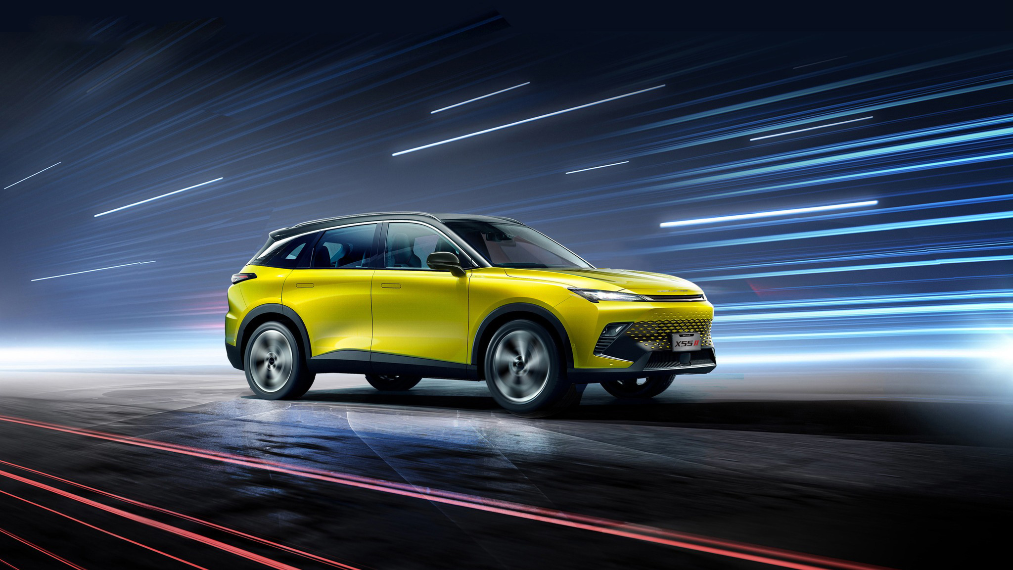 BAIC X55 II sobre estelas de luz